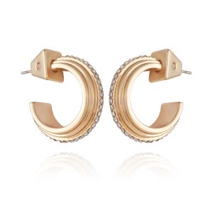 14K Goldtone Crystal Huggie Hoop Earring